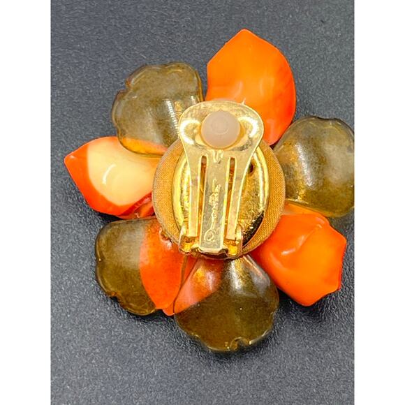 Oscar de la Renta Orange Stained Rose Clip on Statement Earrings *Single - Picture 5 of 7